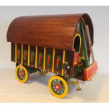 Gypsy caravan, painted with domed roof, door and wheels, 24cm high
