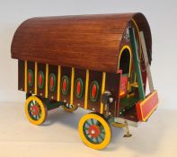 Gypsy caravan, painted with domed roof, door and wheels, 24cm high