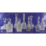 Various glass decanters with stoppers (9)