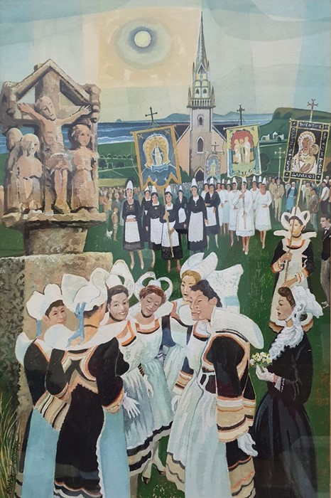 Richard Slater (b.1927)  Watercolour  "Breton Festival", signed lower left, bears 'The Mall Gallery' - Image 2 of 7