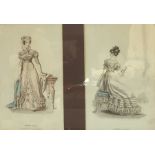 Pair of coloured engravings "Morning Dress" and "Evening Costume", 21cm x 13cm framed together