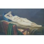 British school 20th century Oil on canvas Reclining female nude, 52cm x 85cm (unframed)  Condition