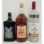 1.5  litre Smirnoff vodka, 1.5 litre Moorland Blended Scotch and a 70cl bottle of Messerschmitt