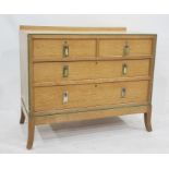 20th century light oak Art Deco style bedroom chest of three drawers and dressing chest with three-