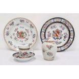 Two Sampson porcelain armorial plates in 18th century Chinese style, a similar ovoid vase and cover,