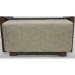 Oatmeal coloured fabric upholstered bespoke stool, 99cm wide
