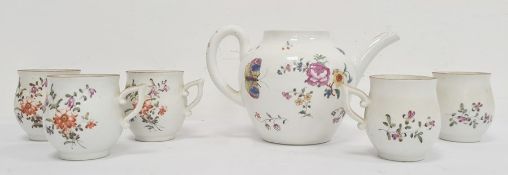 18th century English porcelain teapot, floral spray and butterfly decorated (lid missing) and a