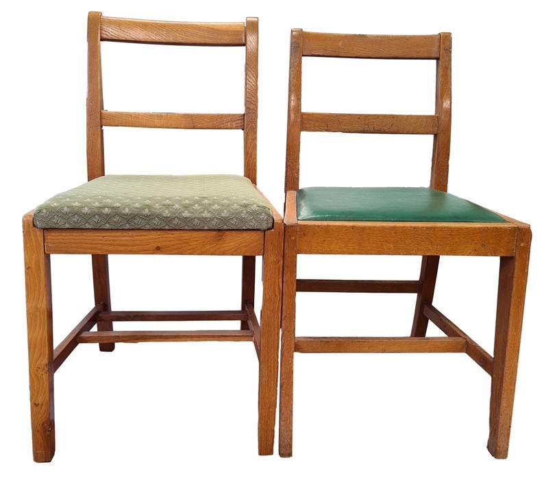 Set of four 20th century oak framed utility furniture chairs and two similar (6)