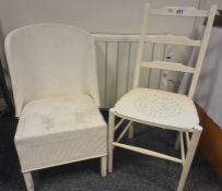 White painted chair with pierced seat, one further white chair (2)