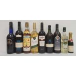 Five bottles of various white and red wines together with one bottle of Harvey's Bristol Cream, 50cl