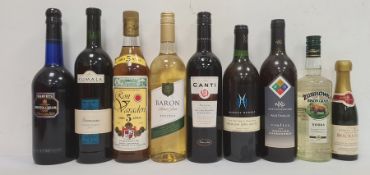 Five bottles of various white and red wines together with one bottle of Harvey's Bristol Cream, 50cl