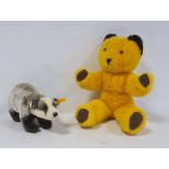 Steiff badger with label to ear and a Wendy Boston bear with label to leg (2)