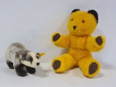 Steiff badger with label to ear and a Wendy Boston bear with label to leg (2)