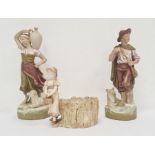 Royal Worcester figural vase modelled as a girl in a bonnet with basket, next to a tree stump,