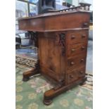 19th century mahogany davenport desk with three-quarter galleried bobbin turned top above lid top