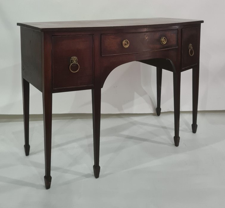 19th century mahogany sideboard with central single drawer flanked by two deep drawers, on square