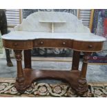 Victorian marble top washstand the shaped top with galleried back above drawers, turned and fluted