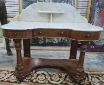 Victorian marble top washstand the shaped top with galleried back above drawers, turned and fluted