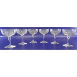 Set of six saucer champagnes, vine and leaf etched