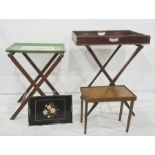 Butler's tray on stand, a folding luggage stand and a folding travel table, plus two painted