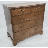 20th century oak chest of two short over three long drawers, to bracket feet, 93cm x 88.5cm
