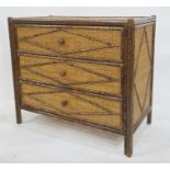 20th century bamboo and woven cane chest of three drawers, 79 cms h. 47.5 depth and 91 cms wide