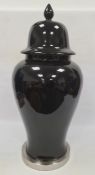 Pair of modern metal baluster shaped floor vases in a black finish, chrome bases, each approx.