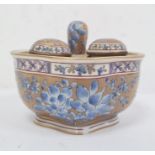 19th century French porcelain inkstand of quatrefoil shape and fitted seal and pair inkwells, blue