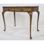 Early 20th century walnut desk with leather inset to rectangular top, moulded edge, two drawers