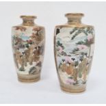 Pair Satsuma pottery vases, female figure decorated in mountainous river landscapes (very