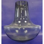 Large grey glass vase with circular base and funnel rim, 35cm high