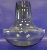 Large grey glass vase with circular base and funnel rim, 35cm high