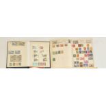 Two stamp albums and quantity of loose stamps, to include Victorian penny red stamps, two penny blue