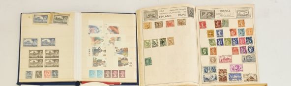 Two stamp albums and quantity of loose stamps, to include Victorian penny red stamps, two penny blue