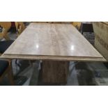 Rectangular marble topped table on single pedestal support, 169 cms. length, x 100w cms x 73 cms