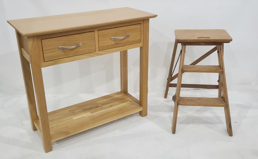 Modern light oak two-drawer side table with shelf undertier and a set of folding steps (2)