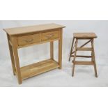 Modern light oak two-drawer side table with shelf undertier and a set of folding steps (2)