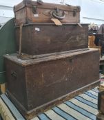 Wooden trunk, a wooden box and a leather case (3)  Condition ReportThe largest trunk measures 90W