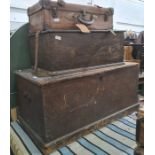 Wooden trunk, a wooden box and a leather case (3)  Condition ReportThe largest trunk measures 90W