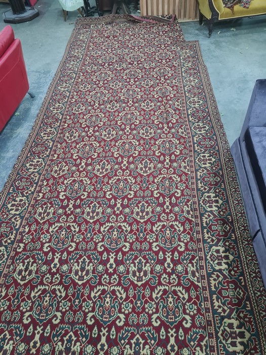 Heavily cut down rug, the red ground with allover foliate pattern, with alterations, notches, cut, - Image 2 of 6