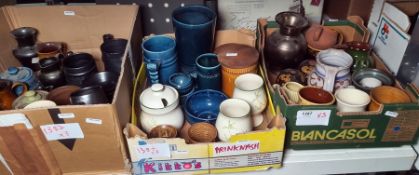 Assorted studio pottery, Prinknash, and other ceramics (3 boxes)