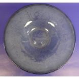 20th century studio glass circular dish in blue and clear bubbled glass, 30cm diameter