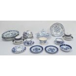 Four Davenport blue and white bowls decorated with flowers and fences, a Victorian blue and white