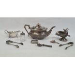 Victorian silver-plated teapot, a silver-plated sugar bowl in the form of a coal scuttle and various