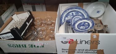 Quantity of blue and white china, a silver lustre Worcester part tea service, assorted glassware