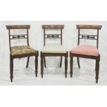 Set of four 19th century rosewood dining chairs with cane seats, on turned and reeded front legs