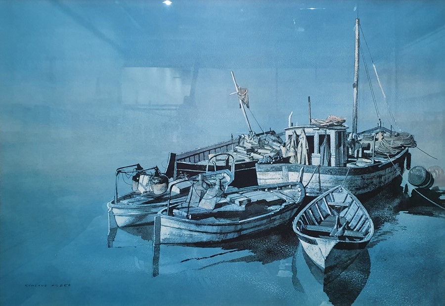 After Roland Hilder Colour print Fishing boats moored  R Quaile Watercolour drawing "High and - Image 8 of 13
