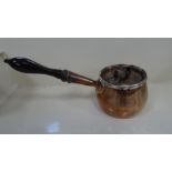 Georgian silver lined copper brandy warmer / chocolate saucepan, the silver hallmarked for London,