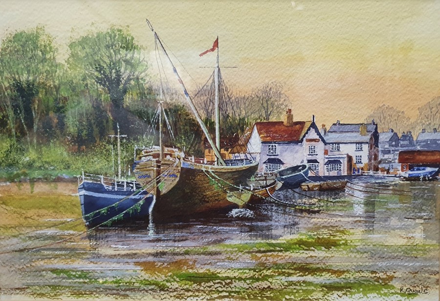 After Roland Hilder Colour print Fishing boats moored  R Quaile Watercolour drawing "High and - Image 5 of 13