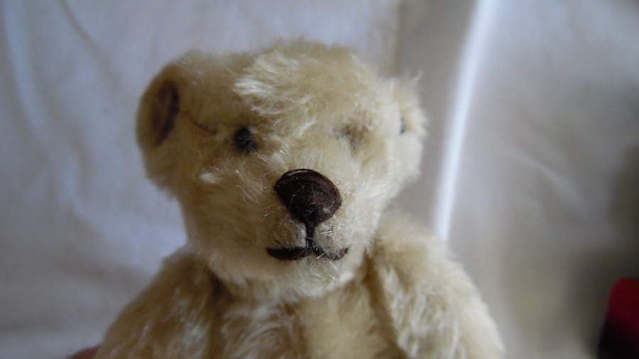 Miniature Steiff teddy bear with stud to ear, 22cm long approx, boot button eyes Condition ReportThe - Image 4 of 5